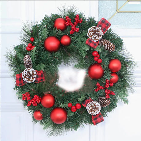 Xmas Wreath 50cm WCones+Bow+Berries+Balls XM213479
