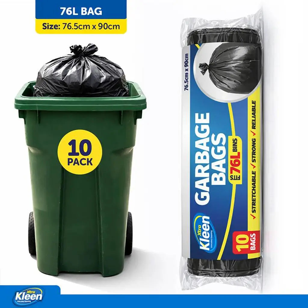 Xtra Kleen Bin Liner Garbage Bags 76L Black 76.5x90cm 10Pk 256839