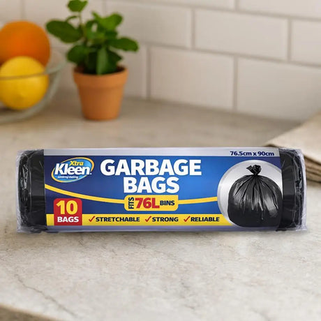 Xtra Kleen Bin Liner Garbage Bags 76L Black 76.5x90cm 10Pk 256839