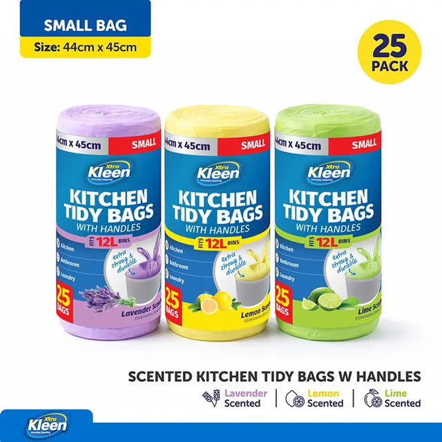 Xtra Kleen Bin Liner Kitchen Tidy Garbage Bag with Handle Small 12L 44x45cm 25Pk 272747