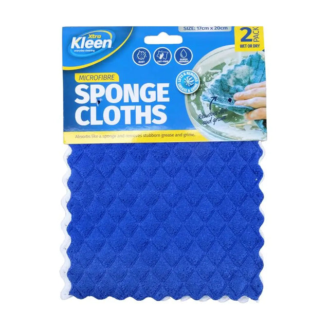 Xtra Kleen Sponge Core Microfibre Cloth Blue & White 17x20cm 2Pk 275243