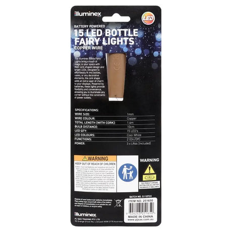illuminex Battery Operated Bottle Fairy Lights 15LED 1.4M Cool White 251650