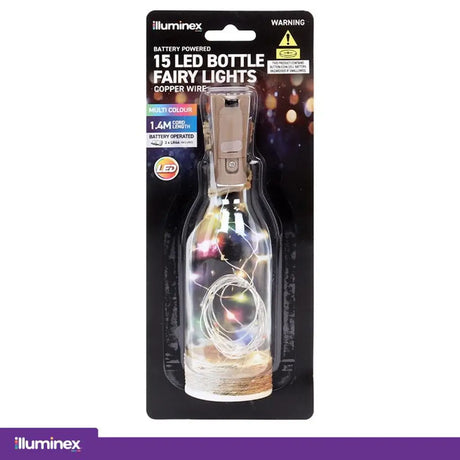 illuminex Battery Operated Bottle Fairy Lights 15LED 1.4M Multi Colour 251667