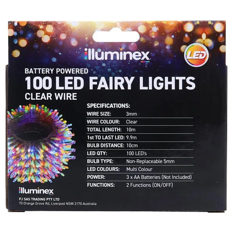 illuminex Battery Operated Fairy Lights 100LED 10m Multi Colour 249220