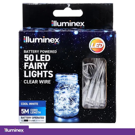 illuminex Battery Operated Fairy Lights 50LED 5M Cool White 213870
