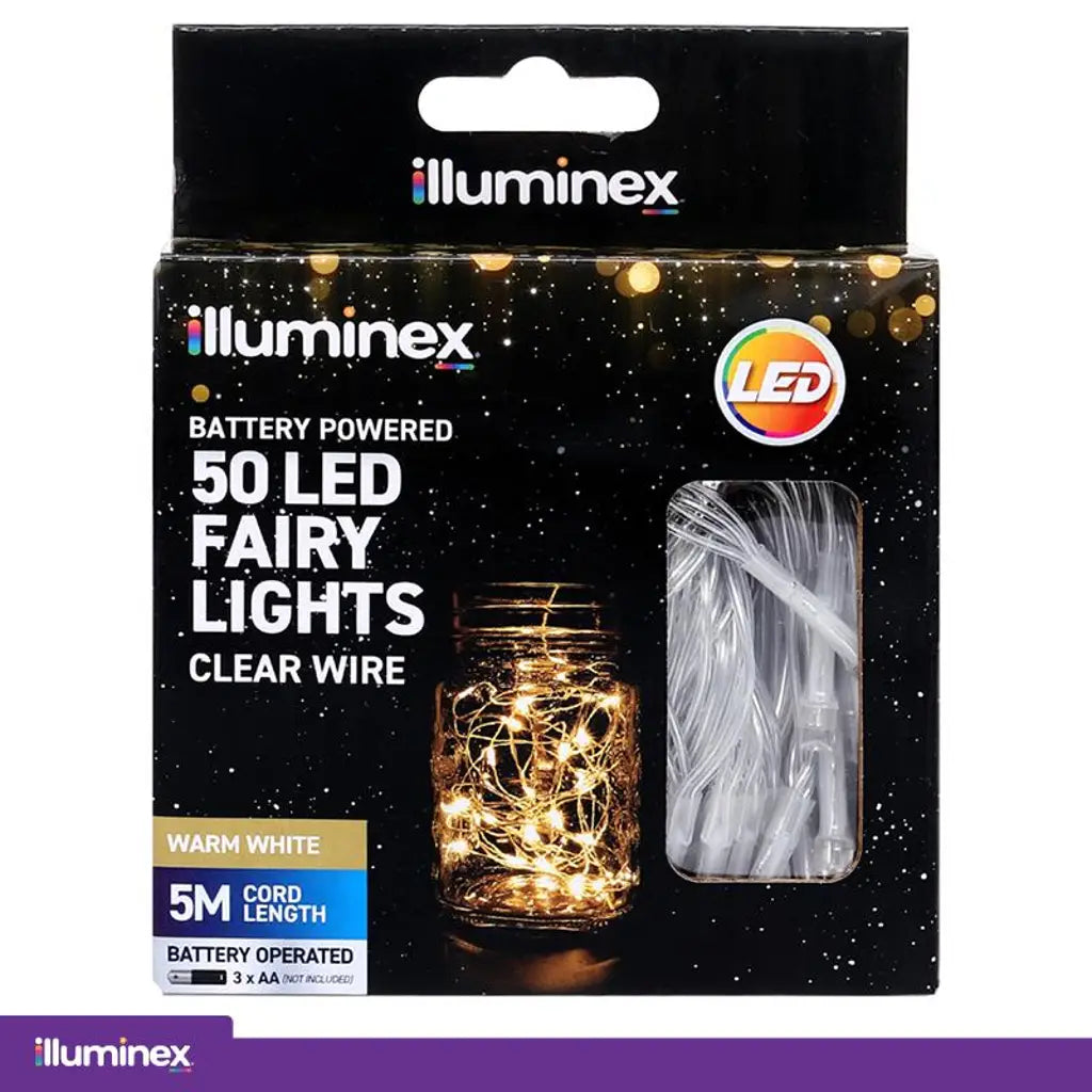 illuminex Battery Operated Fairy Lights 50LED 5M Warm White 213887